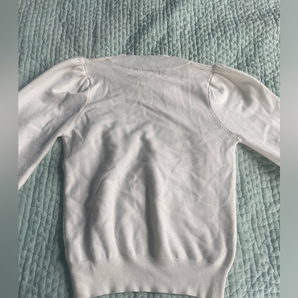 Fate boutique white sweater with puff sleeves and pastel striped cuffs. size S - Picture 2 of 3